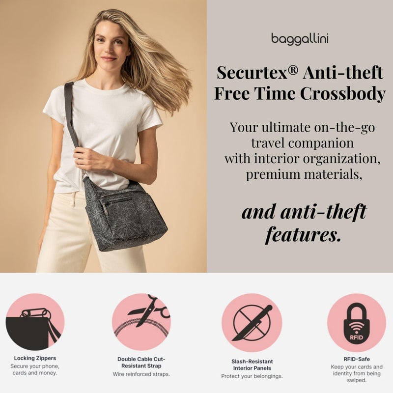 Baggallini SecurtexÂ® Anti-theft Free Time Crossbody Bag Cross Body, Midnight Blossom, One Size US - Image 3